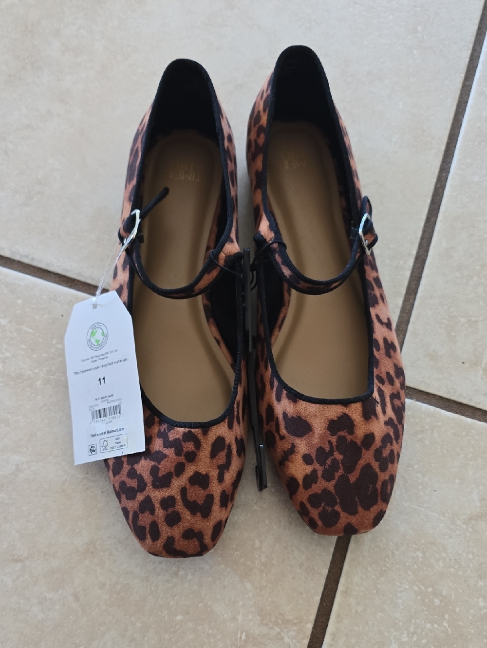 Time and Tru Leopard Print Mary Jane Flats - Brown/Black Sz 11